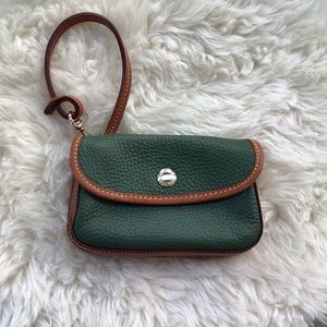 Dooney & Bourke All Weather Leather Wristlet Forest Green / British Tan